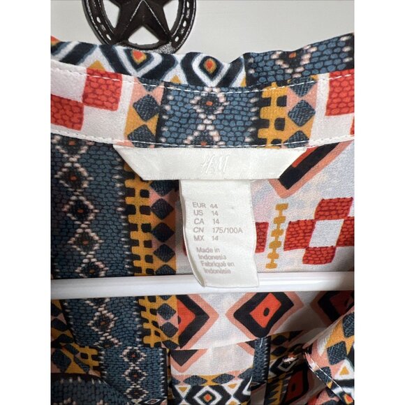 H&M Tribal Geometric Sleeveless Blouse Button Down Size 14 Lightweight Top Women - Picture 3 of 6